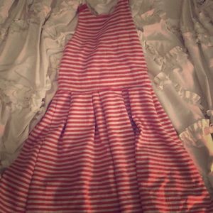 Juniors pink and white striped a-line dress
